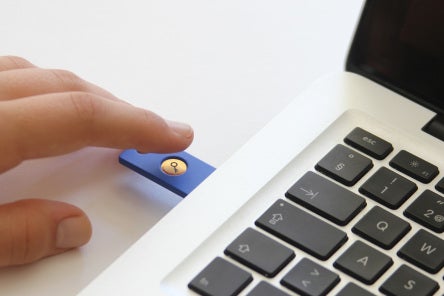 FIDO U2F Security Key by Yubico in USB Port