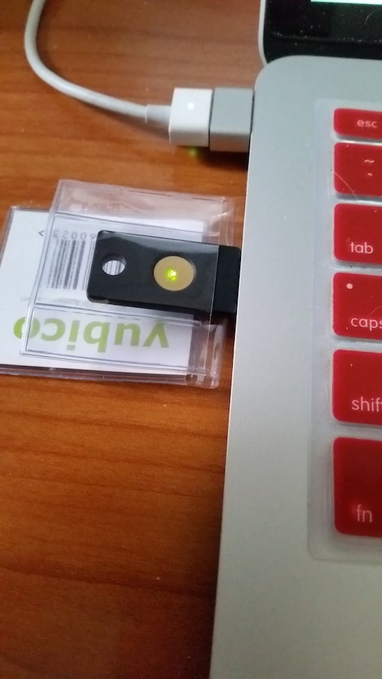 YubiKey in plastic sleeve