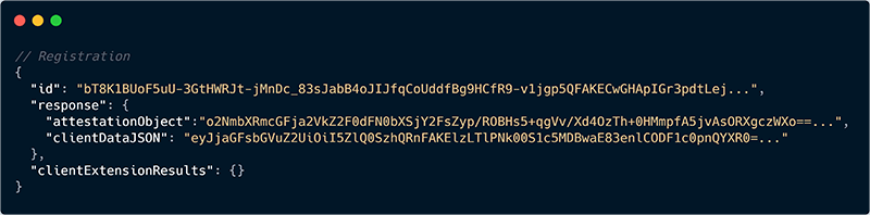 Here’s what the hashed clientDataJSON object within the client response looks like when received by the relying party during registration: