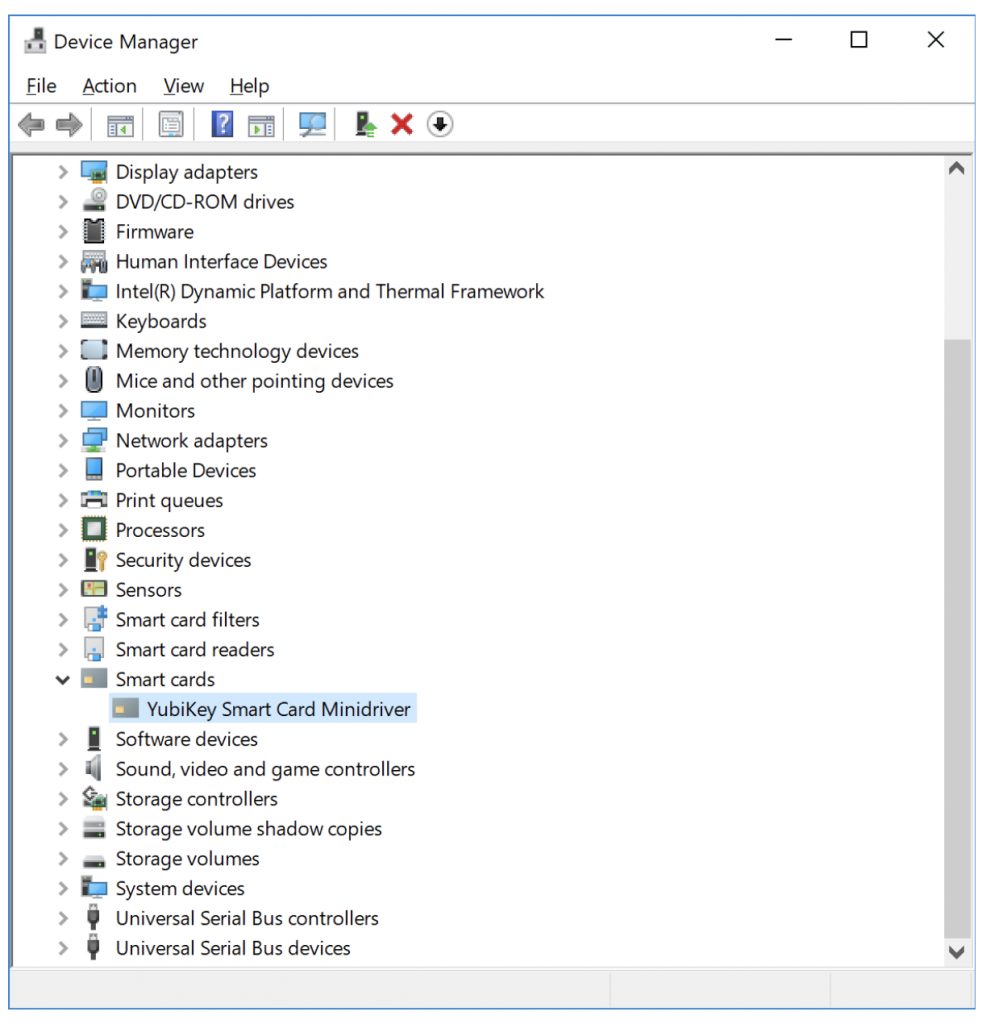 YubiKey Smart Card Minidriver in Windows Device Manager