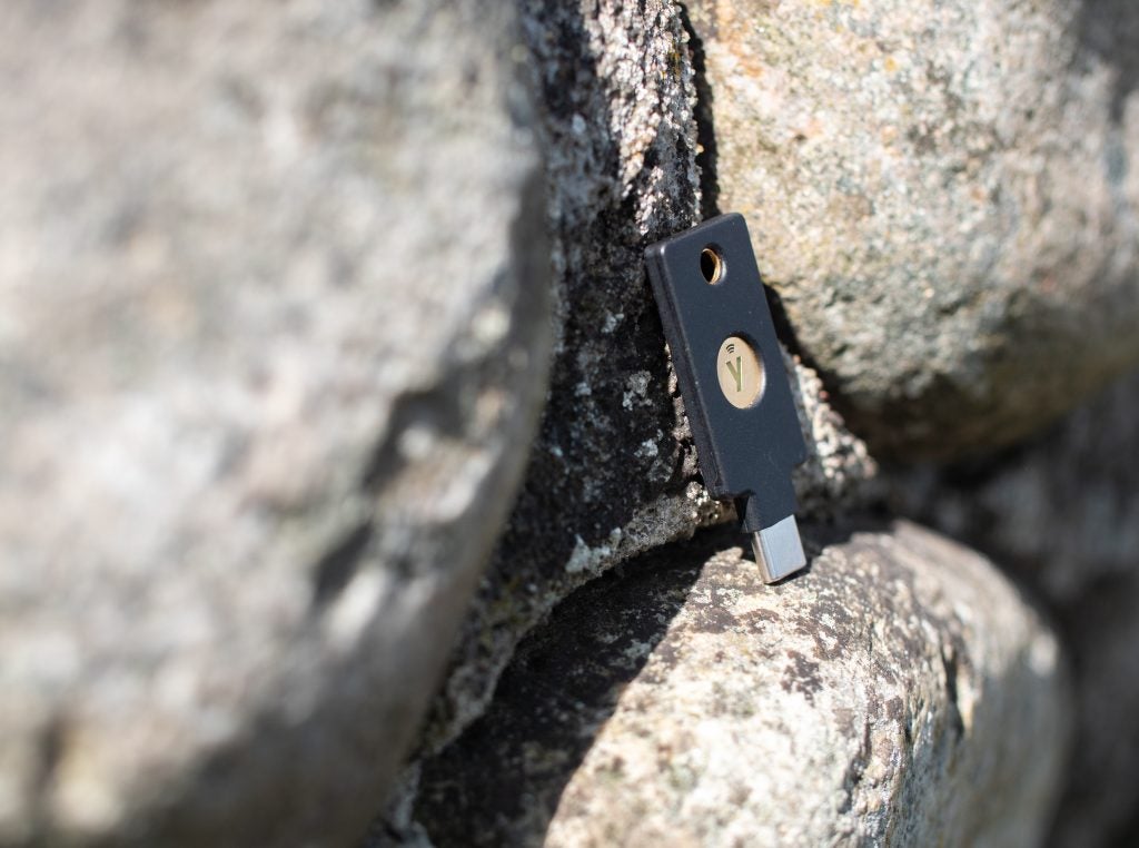 YubiKey standing on rock