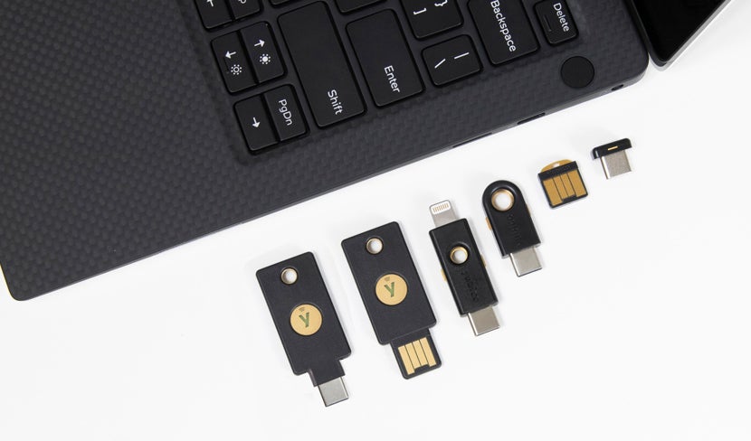 YubiKey 5 Series keys lined up