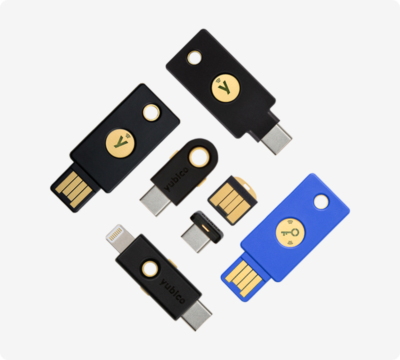 Yubico products which include various models of security keys