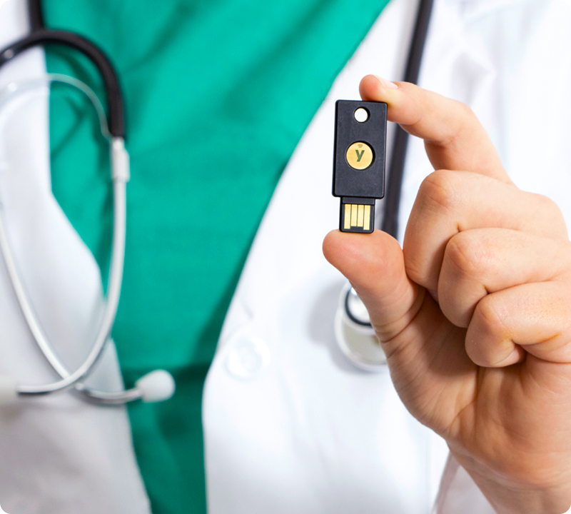medical professional holding a yubikey