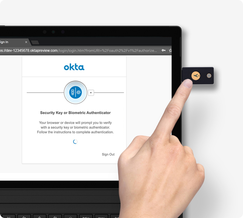 okta and yubikey on laptop