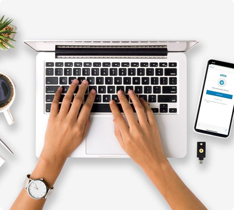 okta and yubikey with a laptop