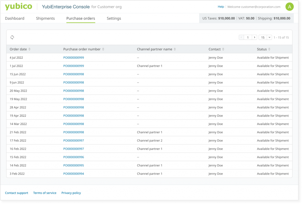 YubiEnterprise console screenshot