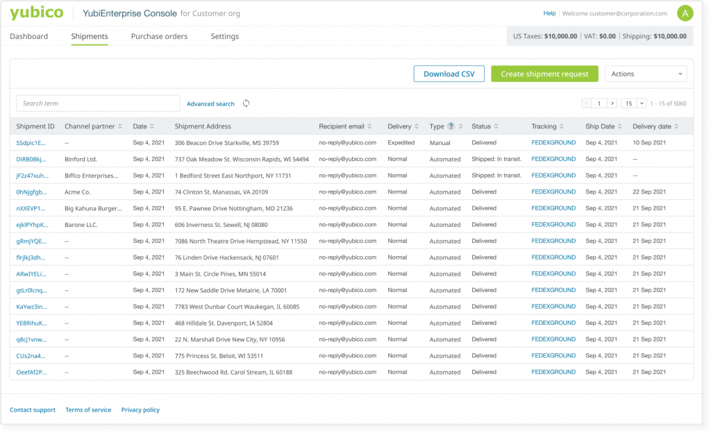 YubiEnterprise console screenshot