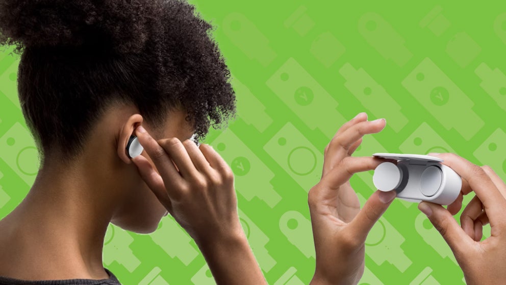woman with Surface earbuds