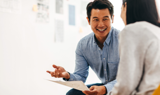 man talking to woman