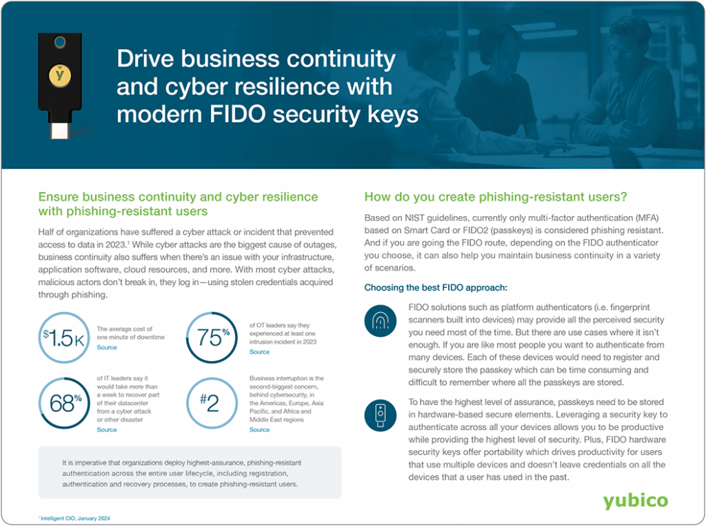 Drive business continuity and cyber resilience with modern FIDO security keys visual industry brief cover