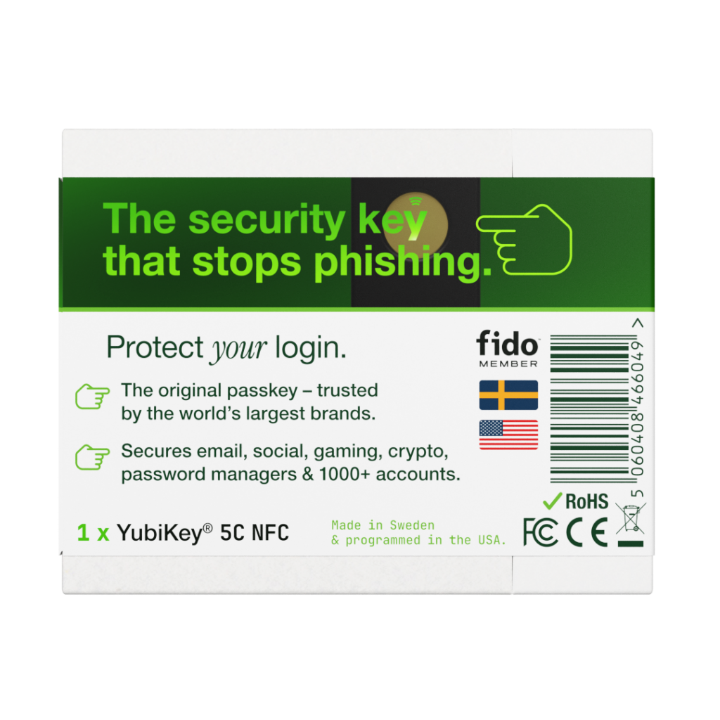 Retail packaging for YubiKey 5C NFC